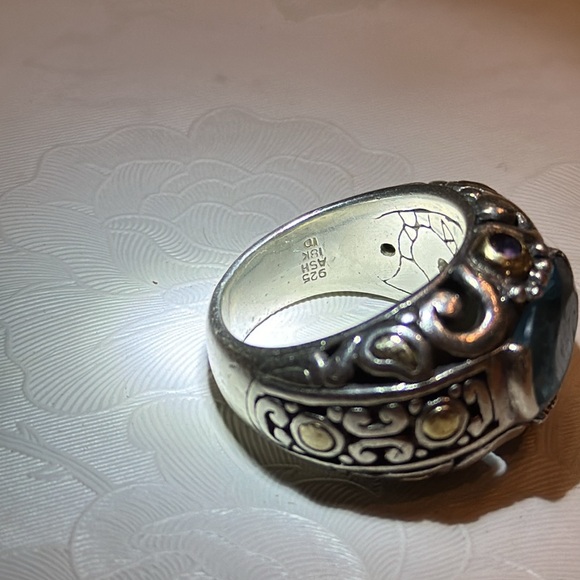 Vintage Sterling Silver 18kt Solid Yellow Gold Accents. Ash Topaz Amethyst Ring - Picture 7 of 10